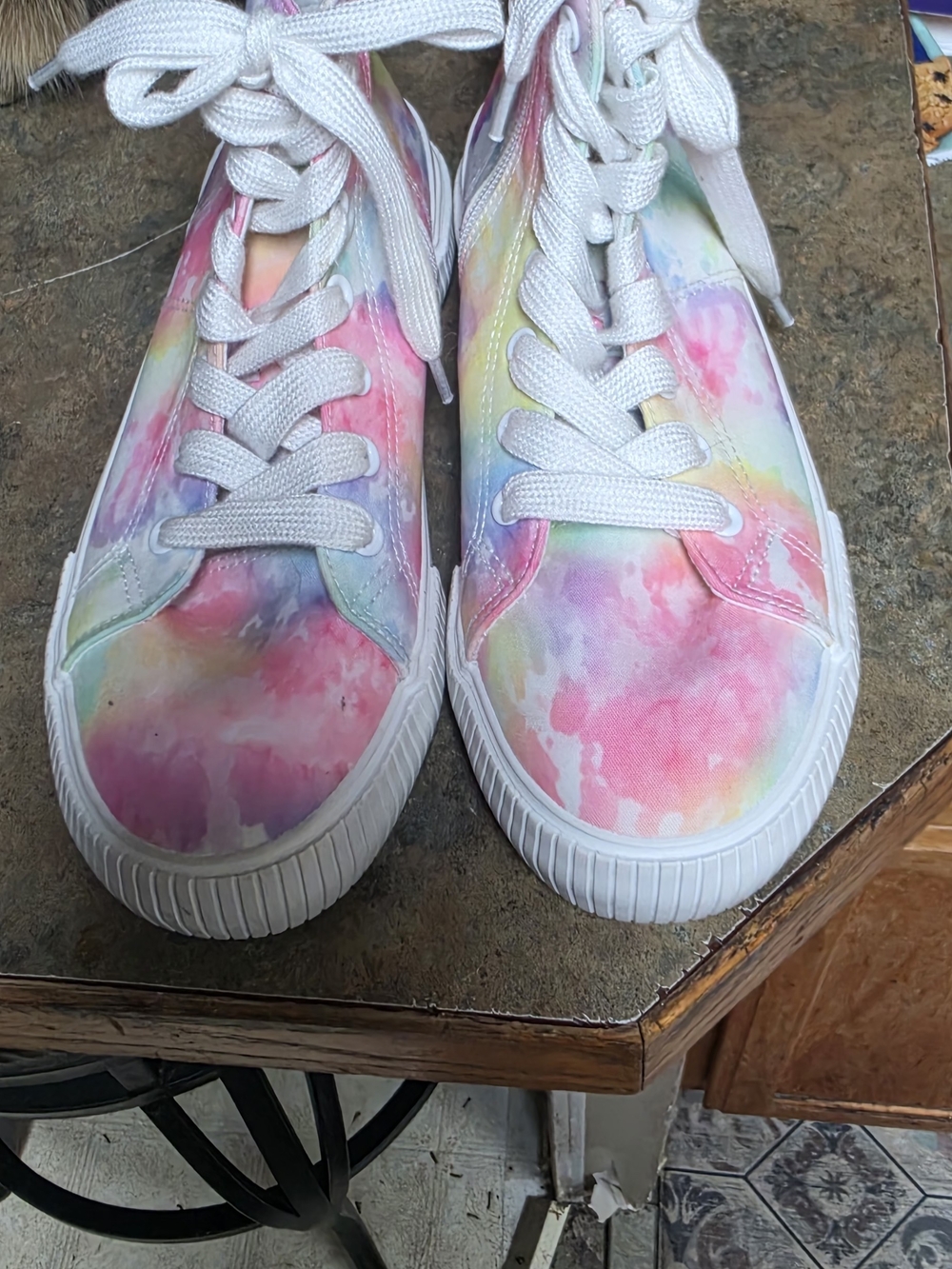Cat & Jack Kids Tie-Dye Canvas Sneakers - White Multi Lace-Up Side Zip Sz 4